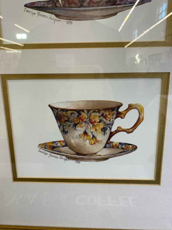 TEACUPS PAINTING IN GOLD FRAME.