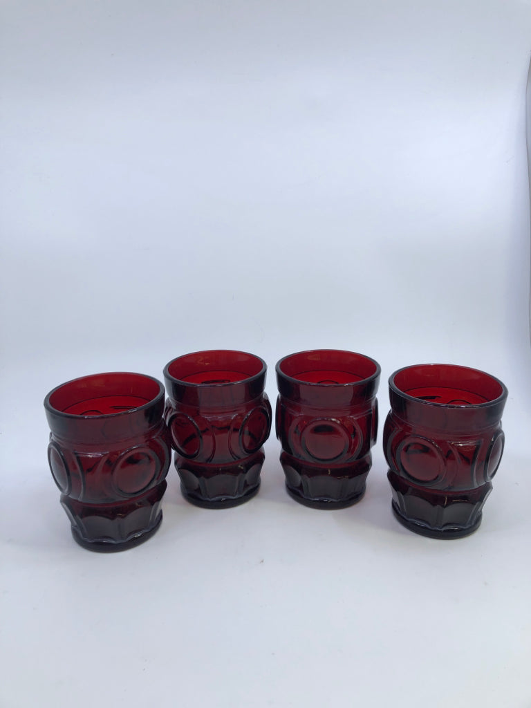 4 VTG CRANBERRY THUMBPRINT GOBLETS.