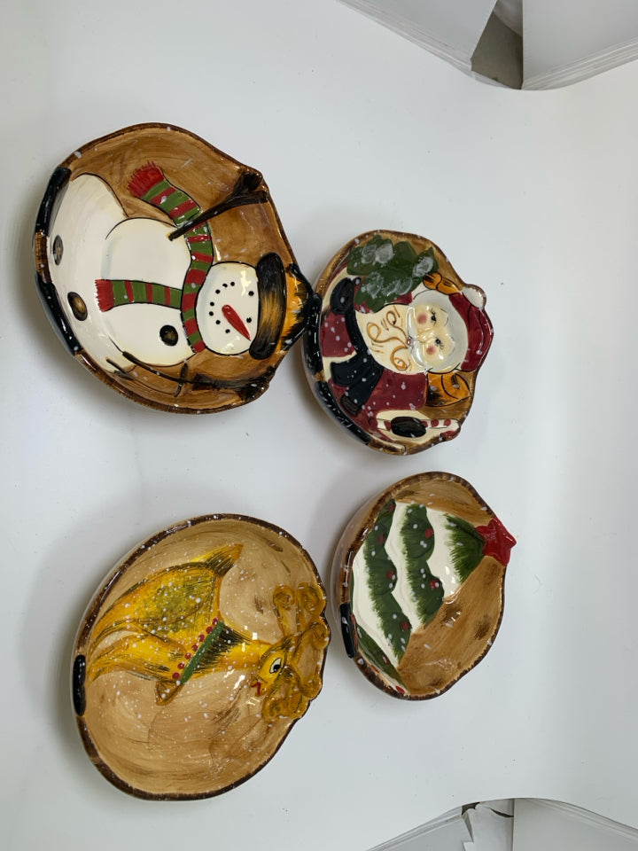 4 PRIMITIVE STYLE ASSORTED HOLIDAY EMBOSSED BOWLS TABLETOPS.
