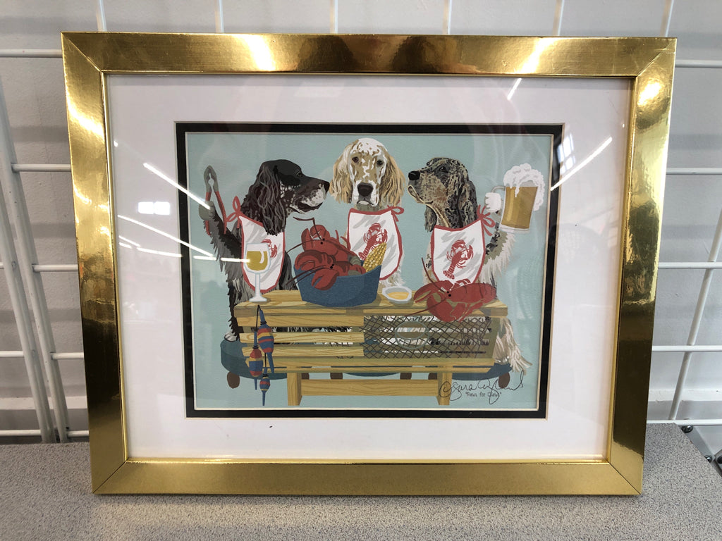 PAWS FOR CLAWS PRINT IN GOLD FRAME.