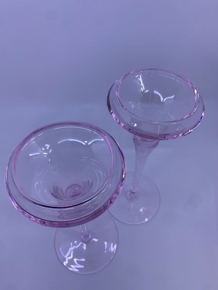 2-PALE PINK TAPER CANDLE HOLDERS.