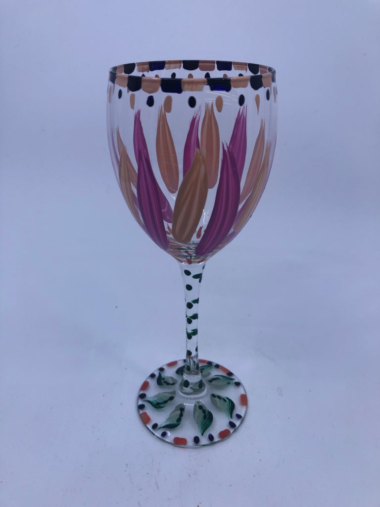4 FLOWER PAINTED WINE GLASSES.