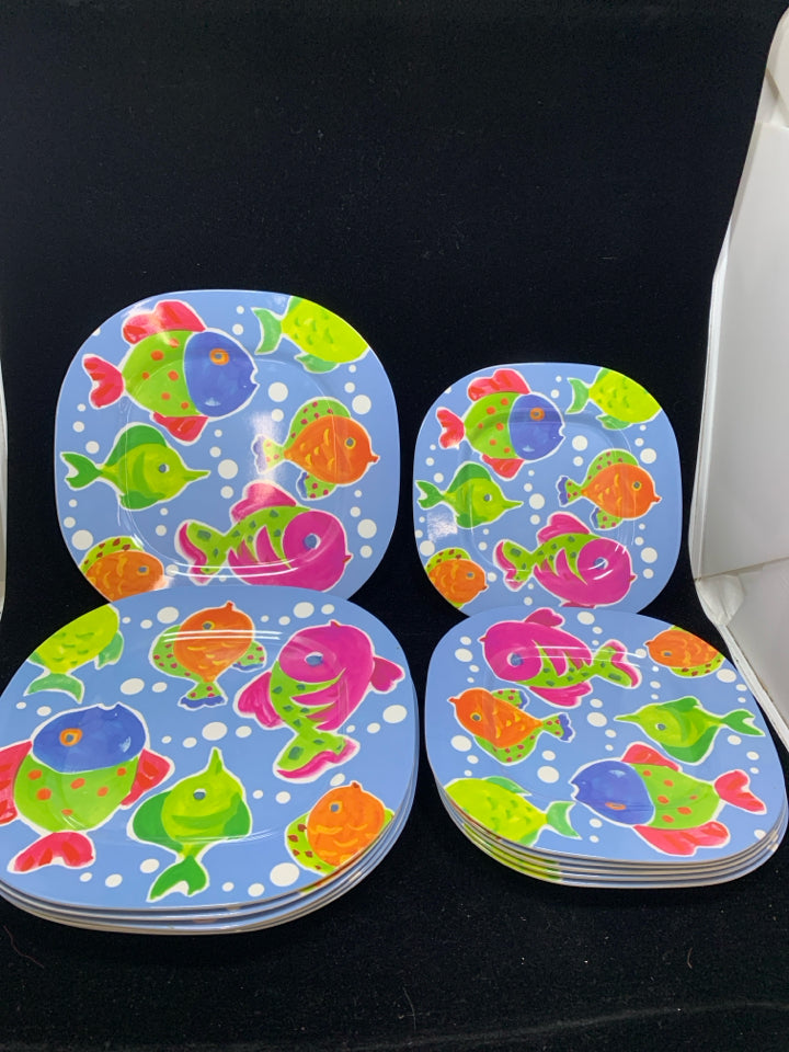 12 COLORFUL SQUARE MELAMINE PLATES DINNER,LUNCH.