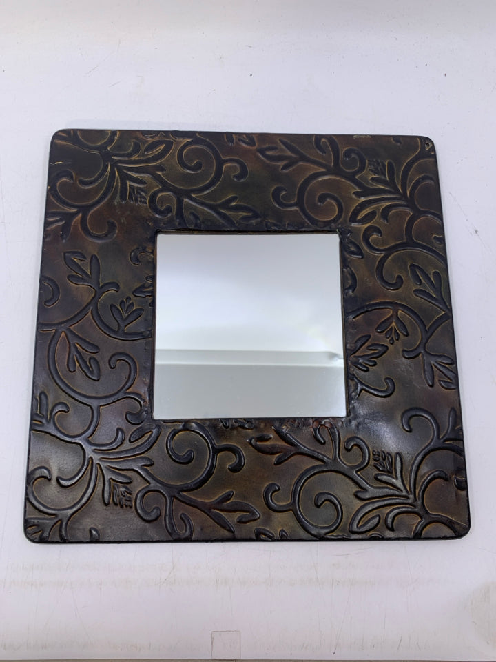 EMBOSSED SCROLL METAL FRAME SQUARE MIRROR.