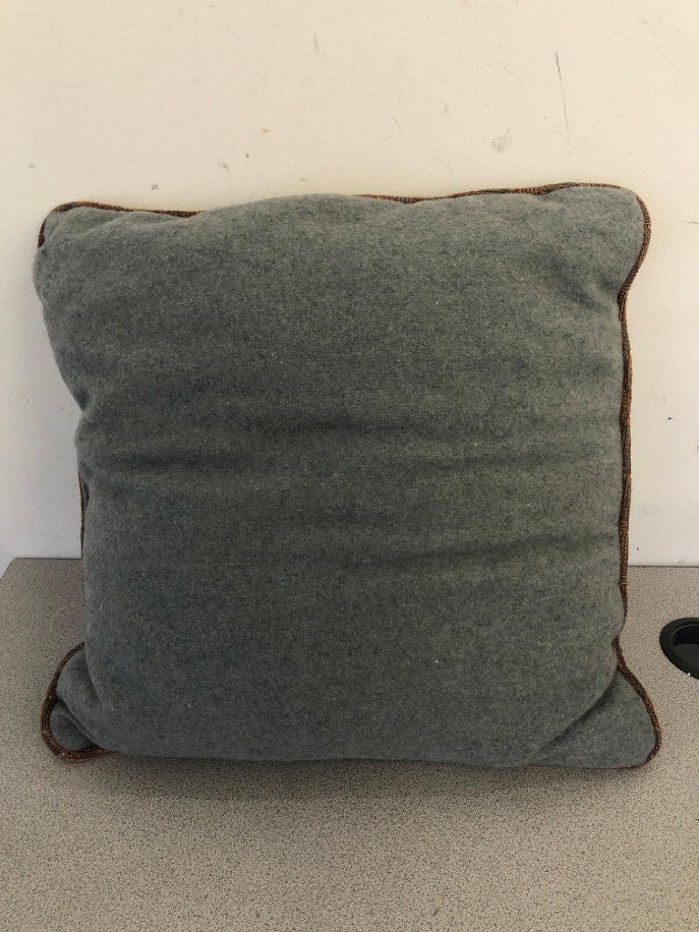 BLUE W BROWN ACCENTS SQUARE PILLOW.