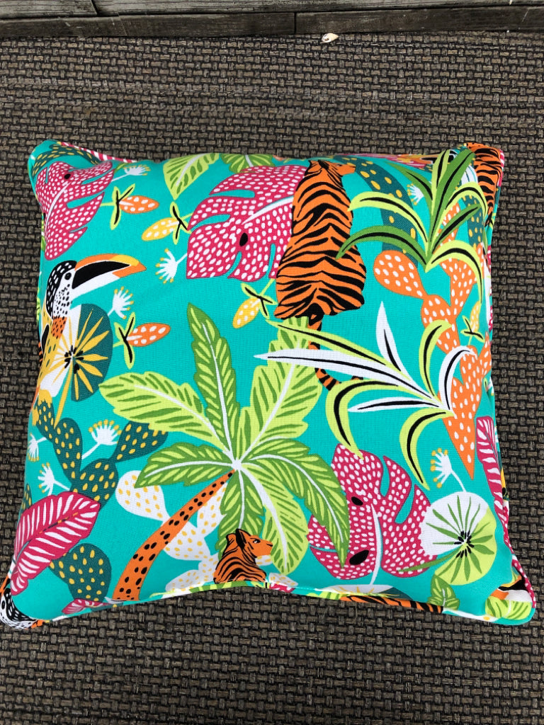 COLORFUL TIGER & PALM TREE PILLOW.