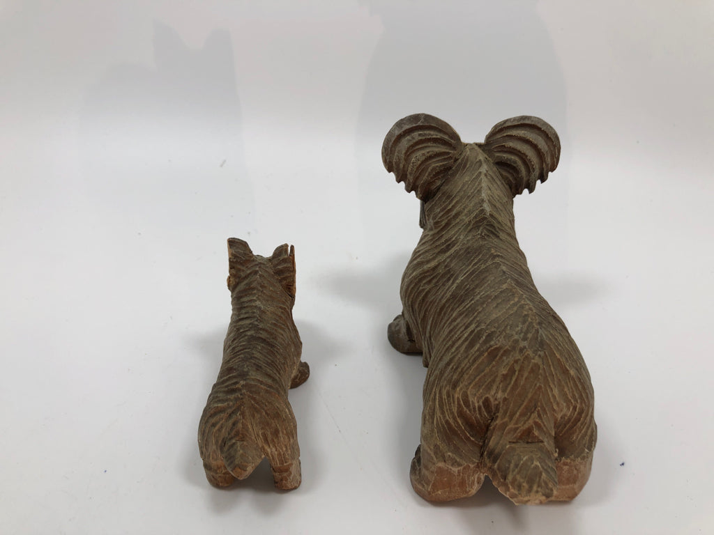 2 HAND-CARVED TERRIER DOGS.