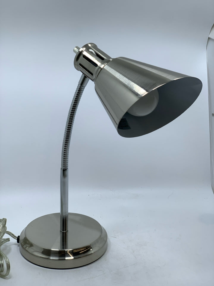 SILVER ADJUSTABLE DESK LAMP.