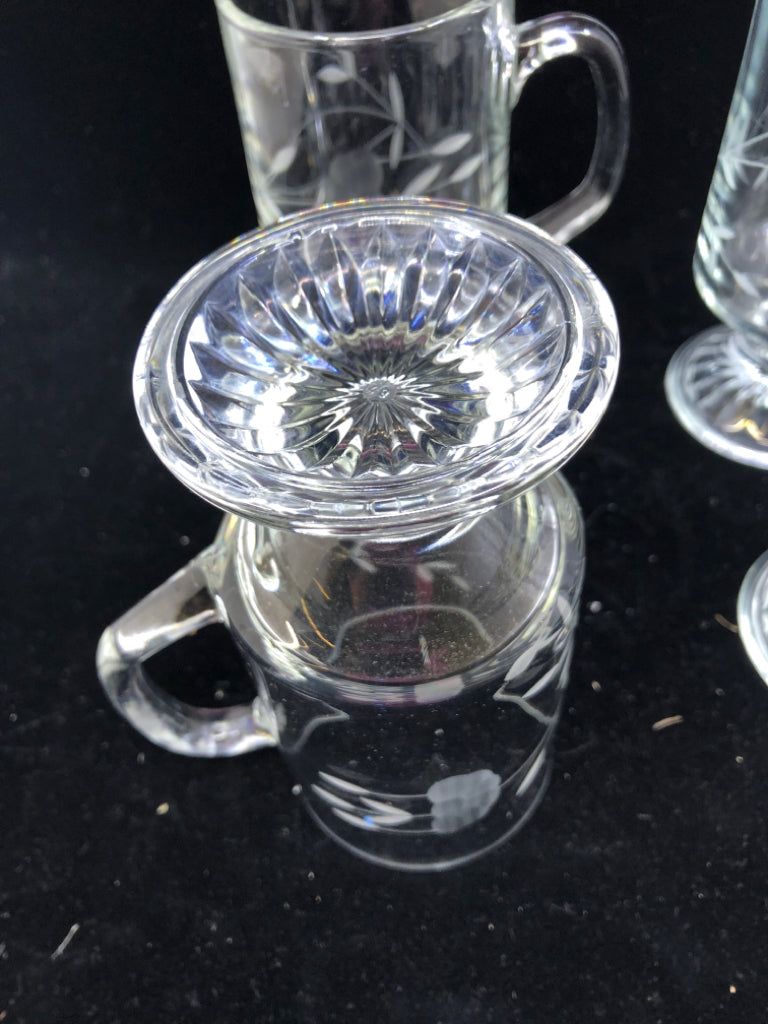 4 PRINCESS HOUSE ETCHED IRISH COFFEE MUGS.