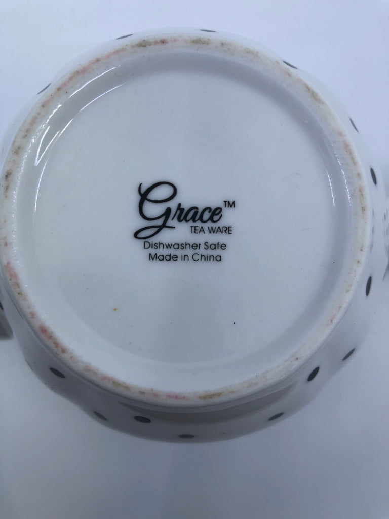 B/W POLKA DOT TEA POT- GRACE.