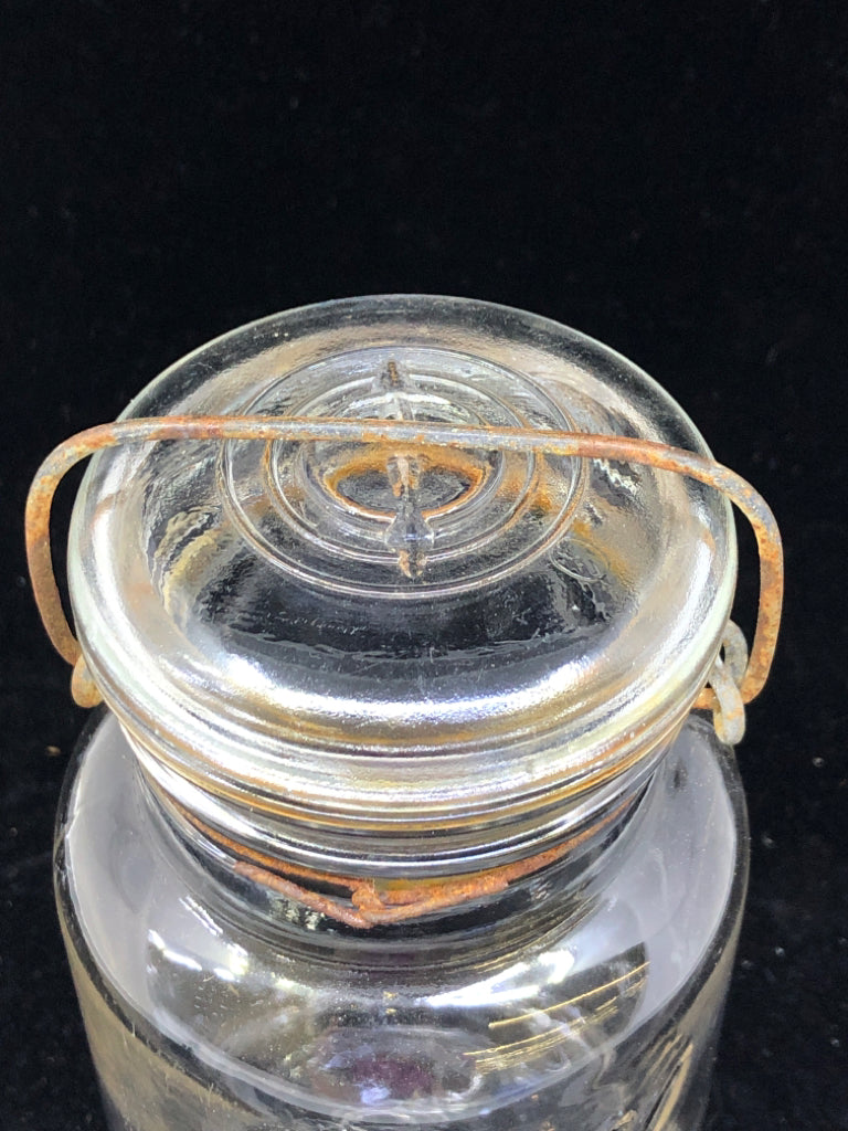 VTG BALL MASON JAR W METAL CLASP.