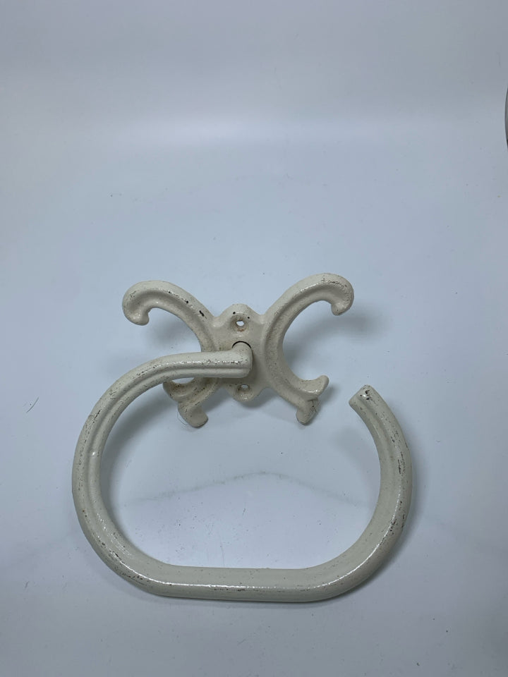 WHITE HEAVY METAL TOILET PAPER WALL MOUNT.