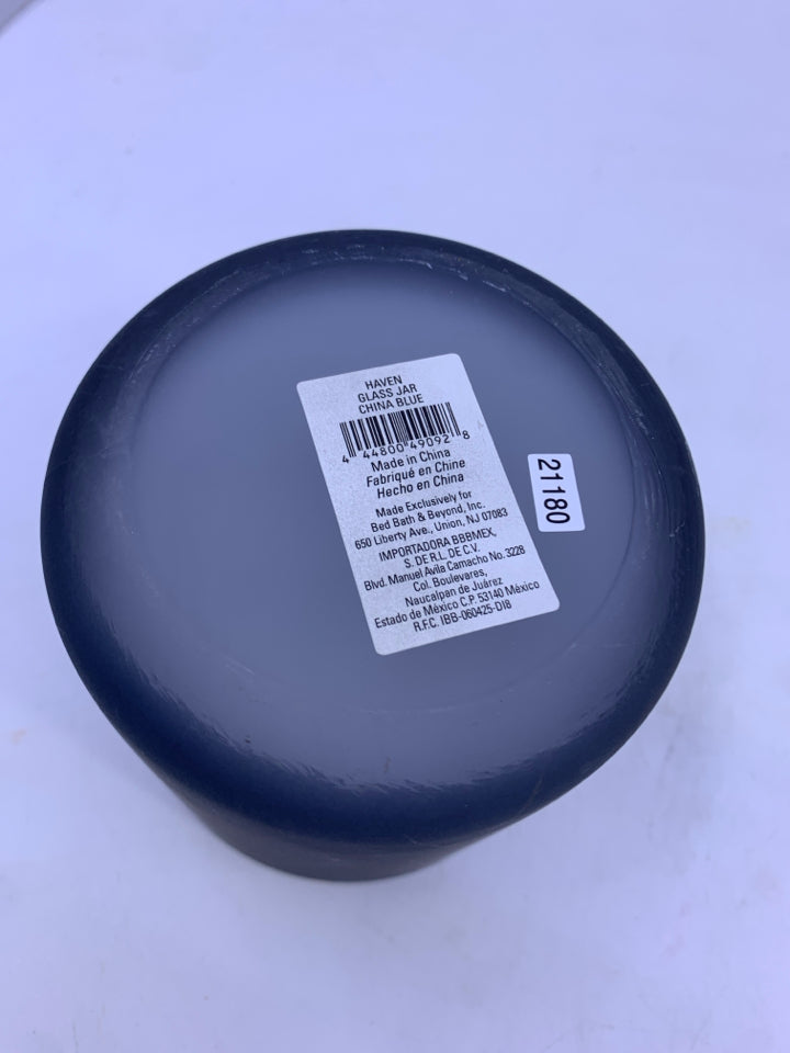 BLACK FROSTED HEAVY GLASS JAR W/ WOOD TOP HAVEN.