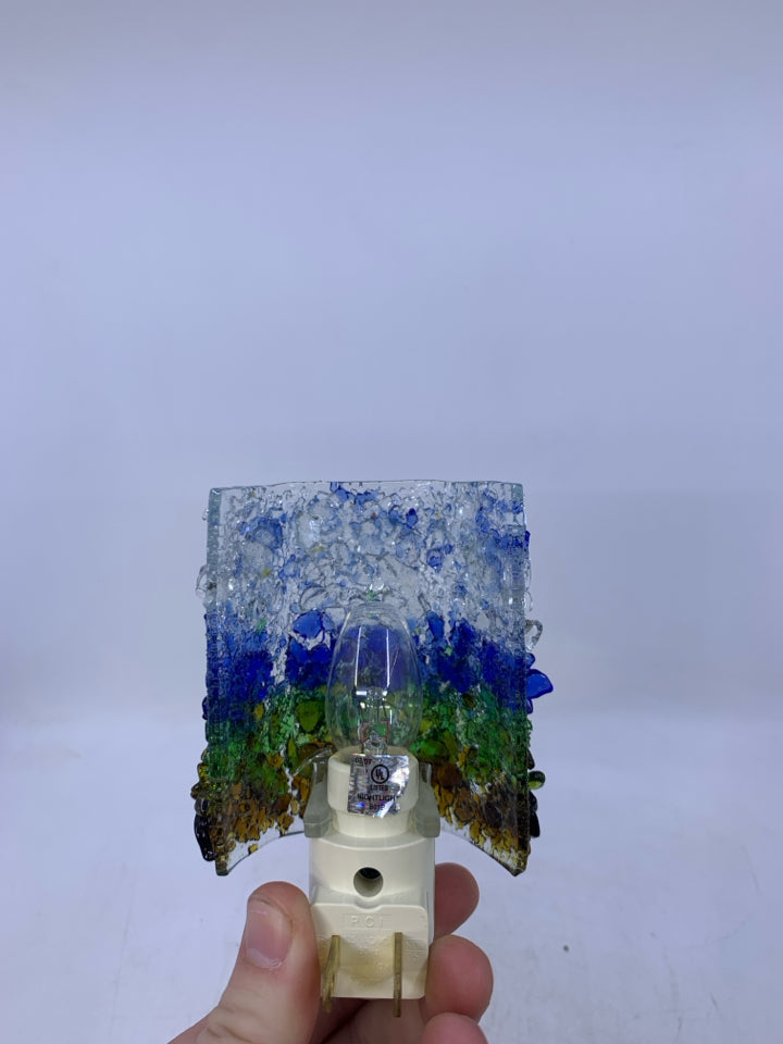 BLUE,GREEN, BROWN TEXTURED FUSED GLASS.