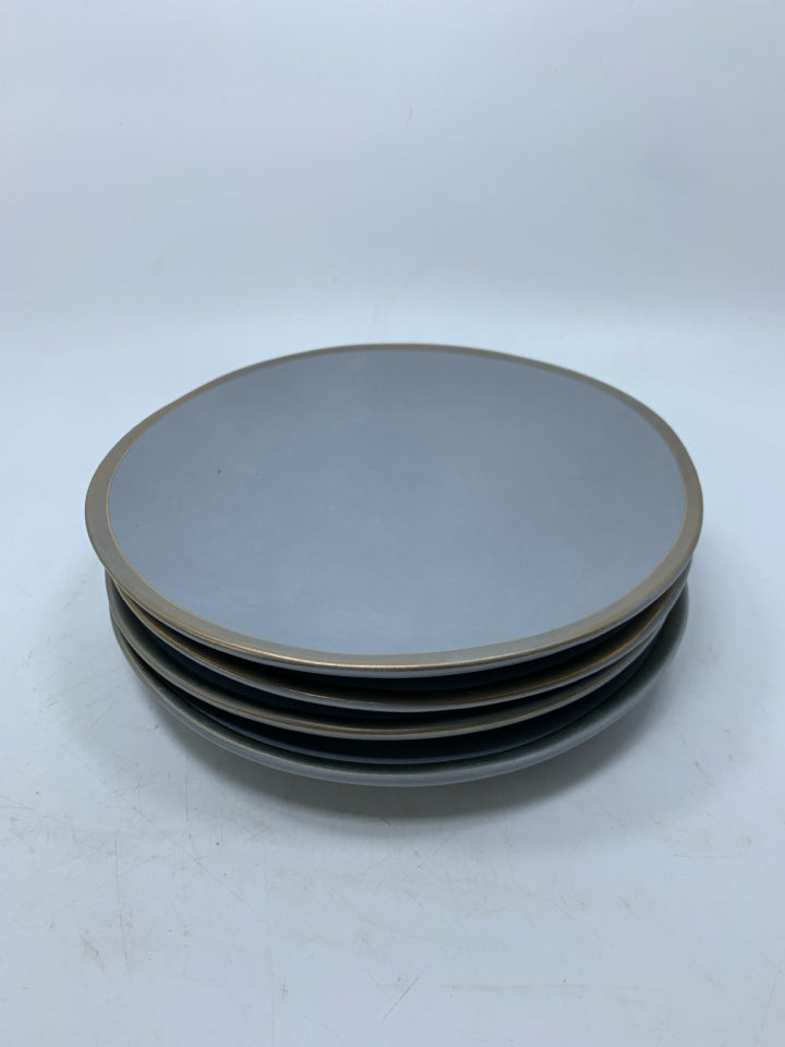 4 PALE BLUE LUNCH PLATE W/ FADED GOLD RIM.