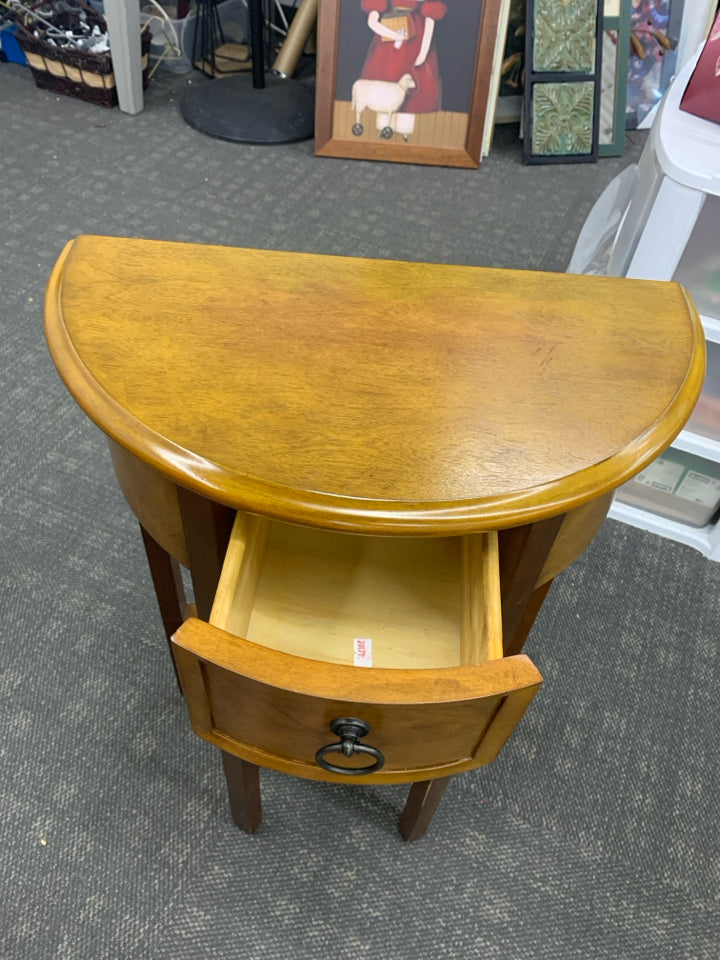 WOOD HALL STAND W/DRAWER & LOWER SHELF.