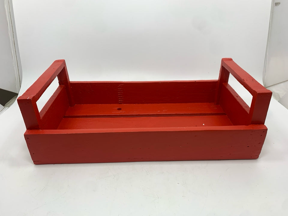 RED WOOD TRAY W/HANDLES.