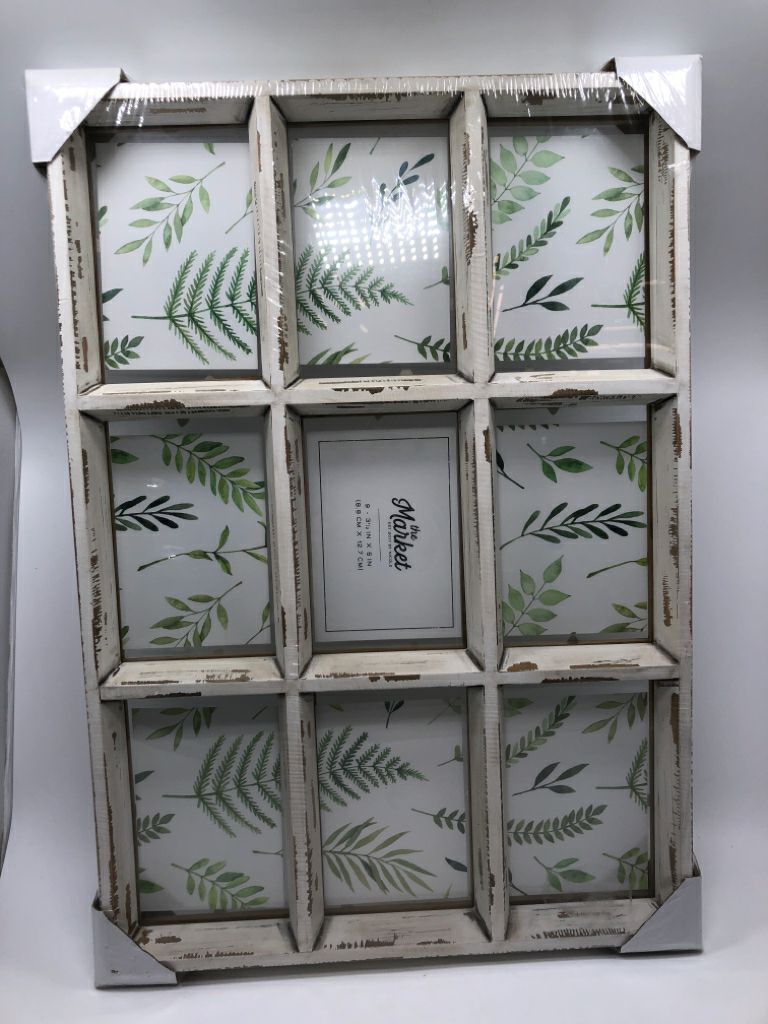WHITE WOOD 9 SPOT PHOTO FRAME.