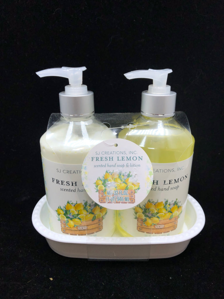 NIP 3PC LEMON SOAP LOTION W/ TRAY.