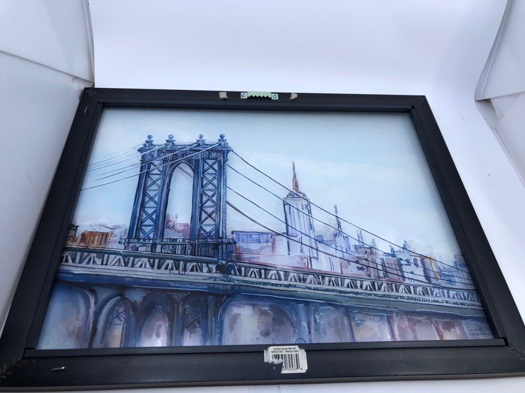 BRIDGE SCENE IN BLACK FRAME WALL ART.