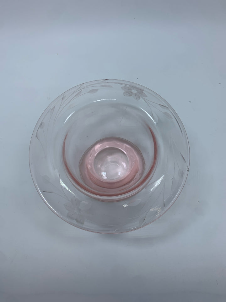 VTG PINK DEPRESSION GLASS COMPOTE W/ROLLED EDGE.