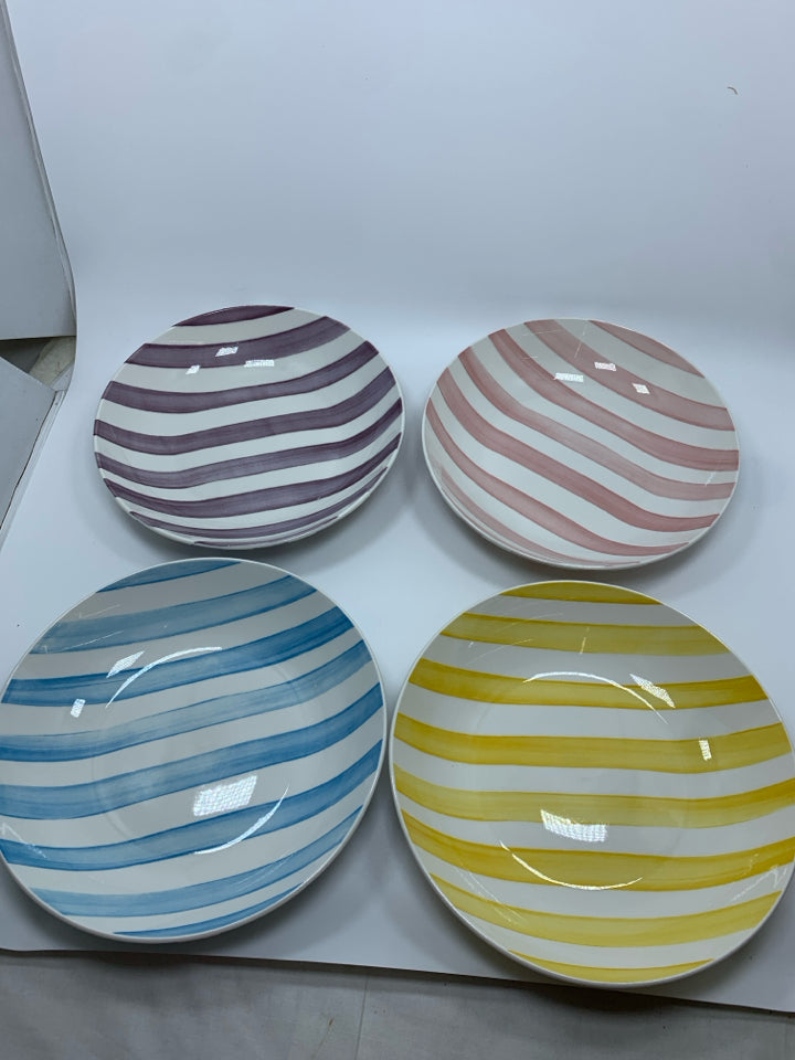 4 COLORFUL STRIPE EATON FINE DINING PASTA BOWLS.