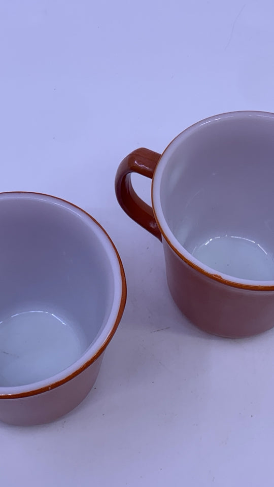 2 VTG BURNT ORANGE CORNING WARE MUGS.