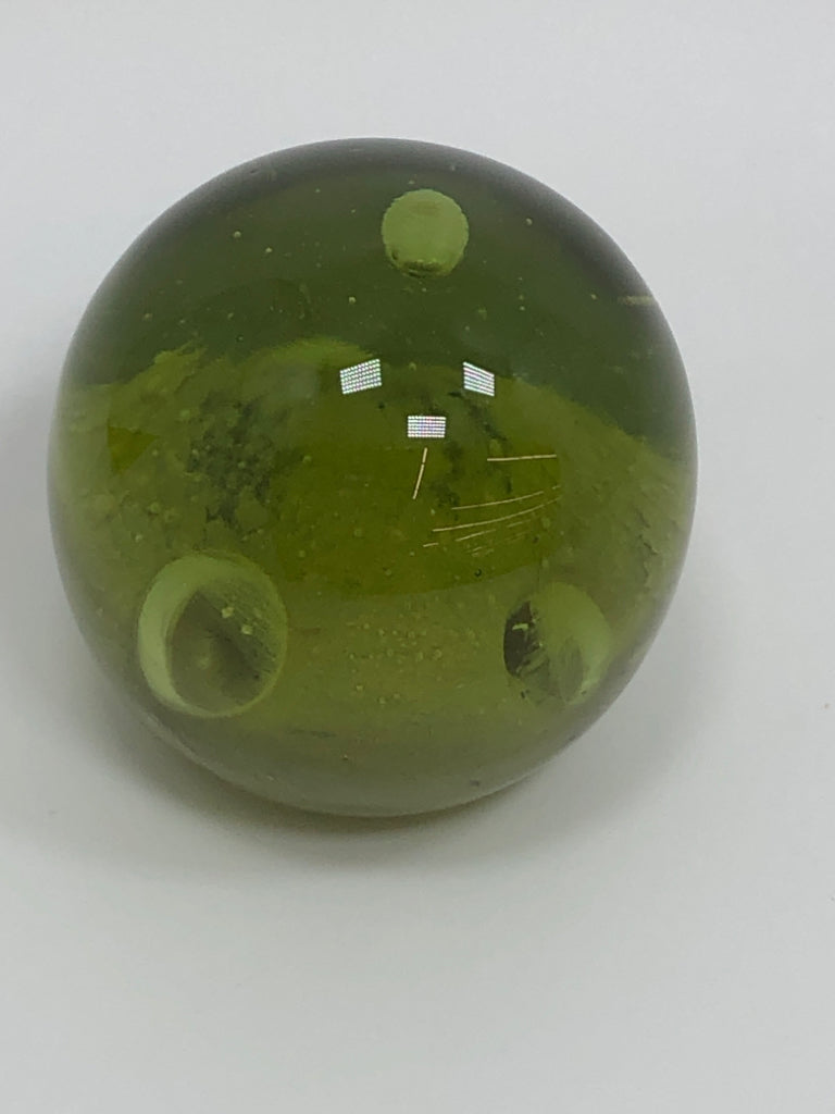 GREEN GLASS PAPER WEIGHT.
