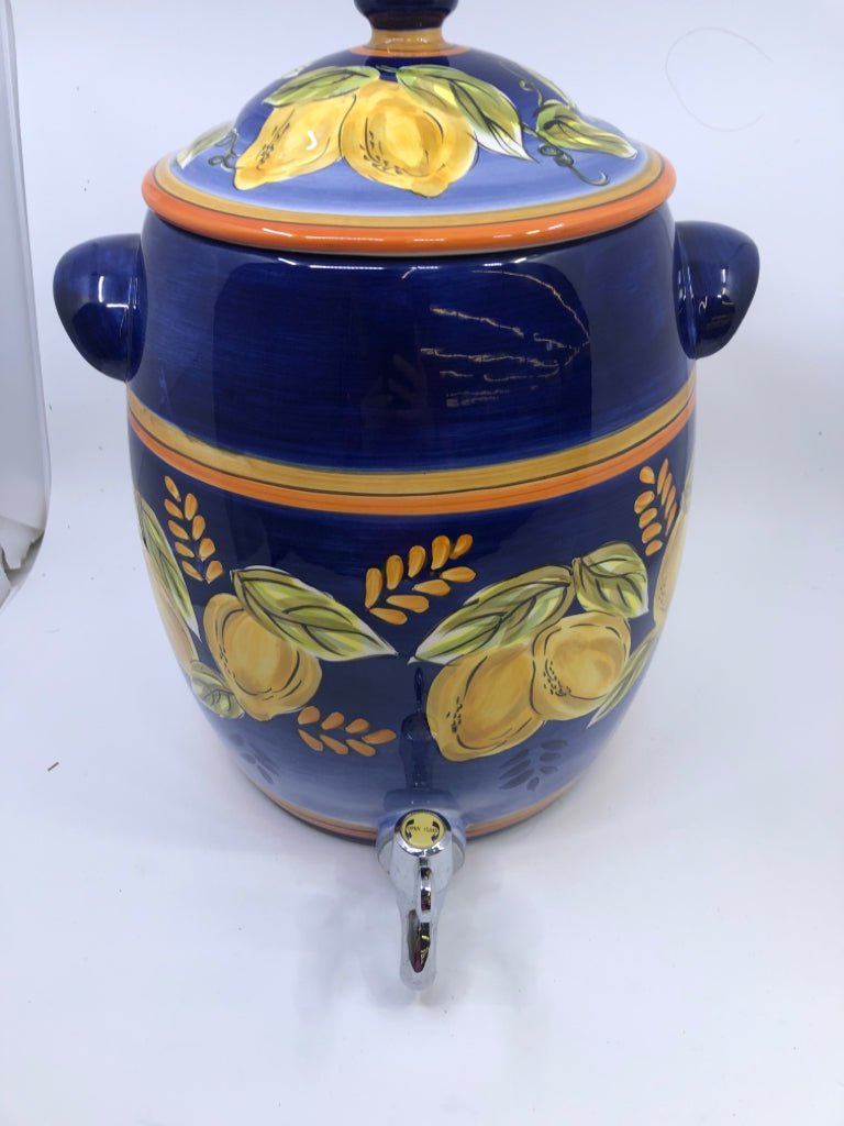 BLUE AND LEMON DRINK DISPENSER.