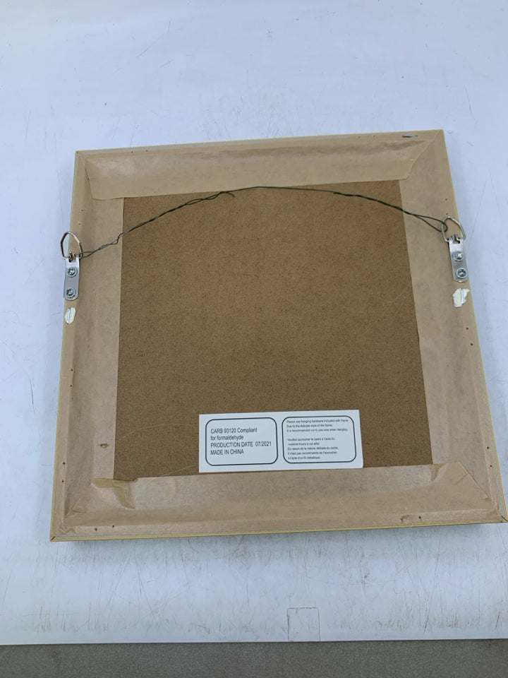 SHADOW BOX W/ RED/BLUE FLOWERS GREY FRAME.