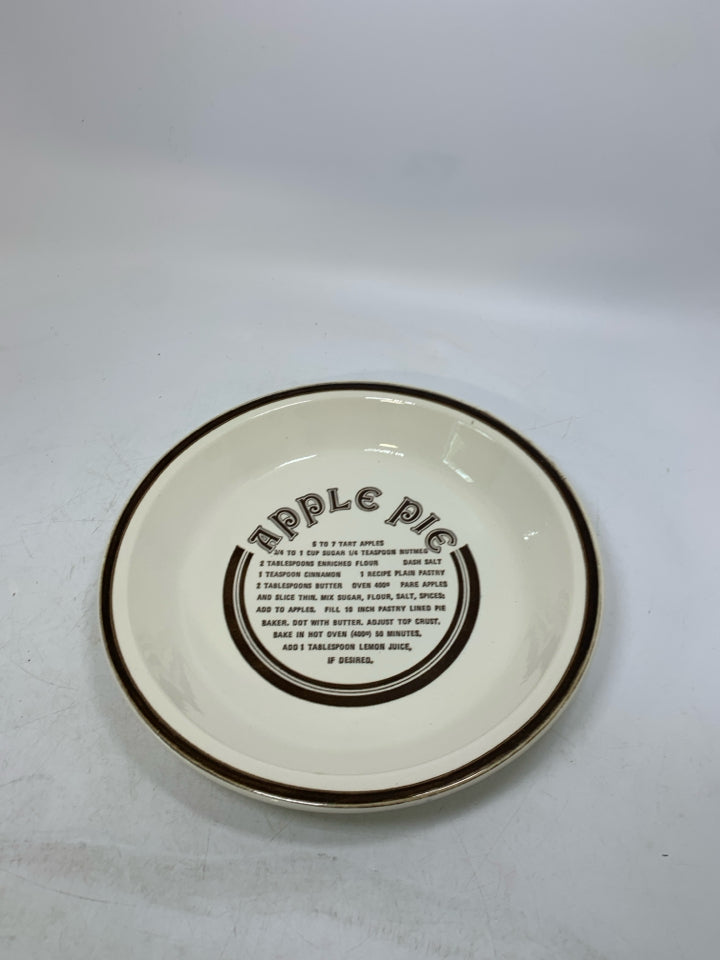 VTG APPLE PIE PLATE W/ RECIPE.