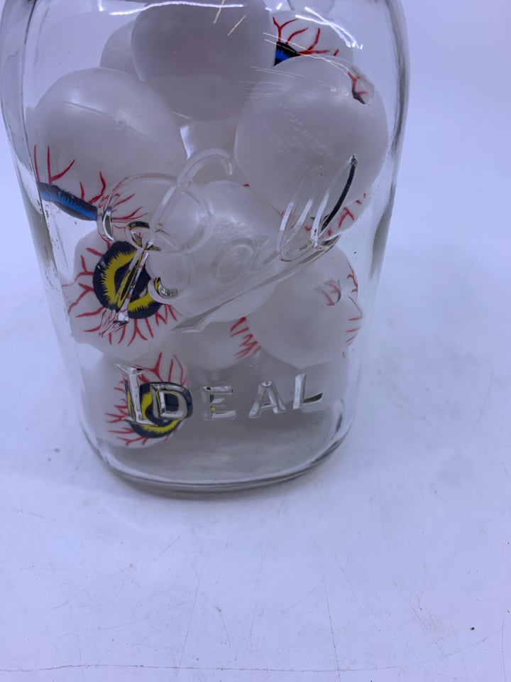 BALL JAR W/LID FILLED HALLOWEEN EYEBALLS.