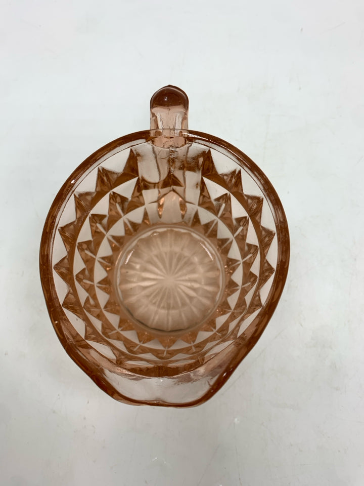 VTG PINK DEPRESSION GLASS CREAMER W/DIAMOND DESIGN.