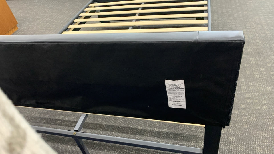 BLACK FAUX LEATHER FULL BED W/LED LIGHT HEADBOARD.