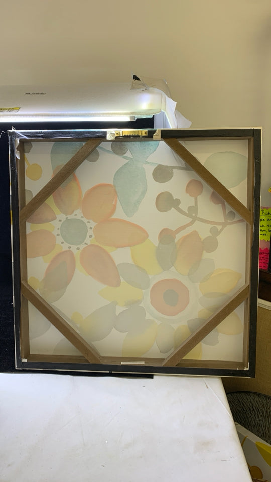 ORANGE AND YELLOW FLORAL CANVAS WALL ART.