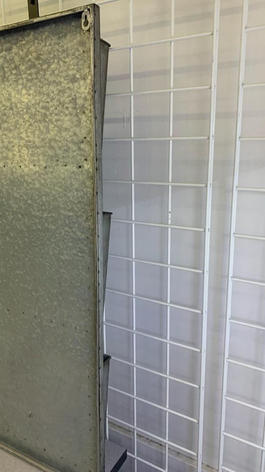 GALVANIZED METAL 3 TIER FOLDER WALL HANGING.