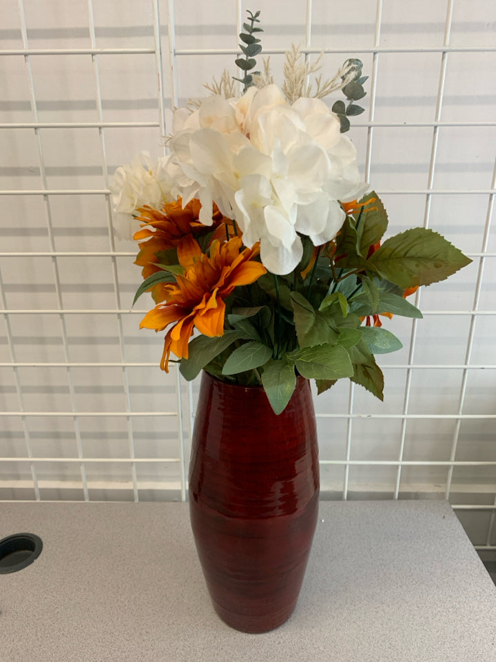 FLORAL MIX IN RED VASE.