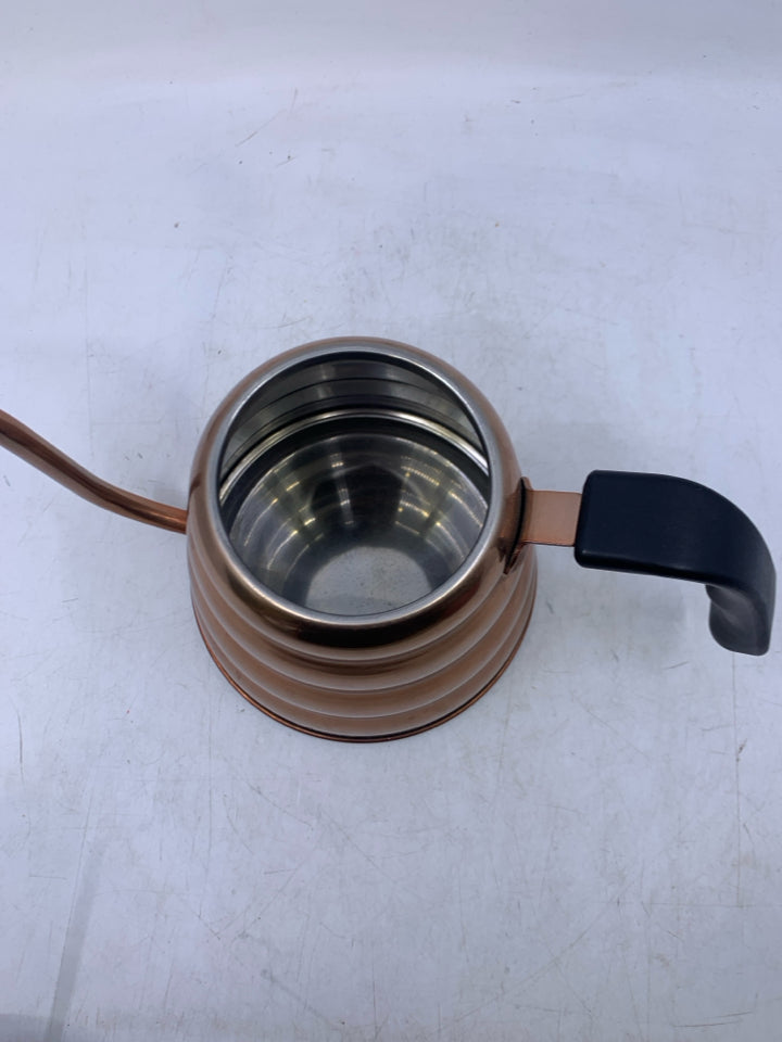 STAINLESS STEEL COPPER COLORED GOOSENECK W/ THERMOMETER BEE HIVE KETTLE.