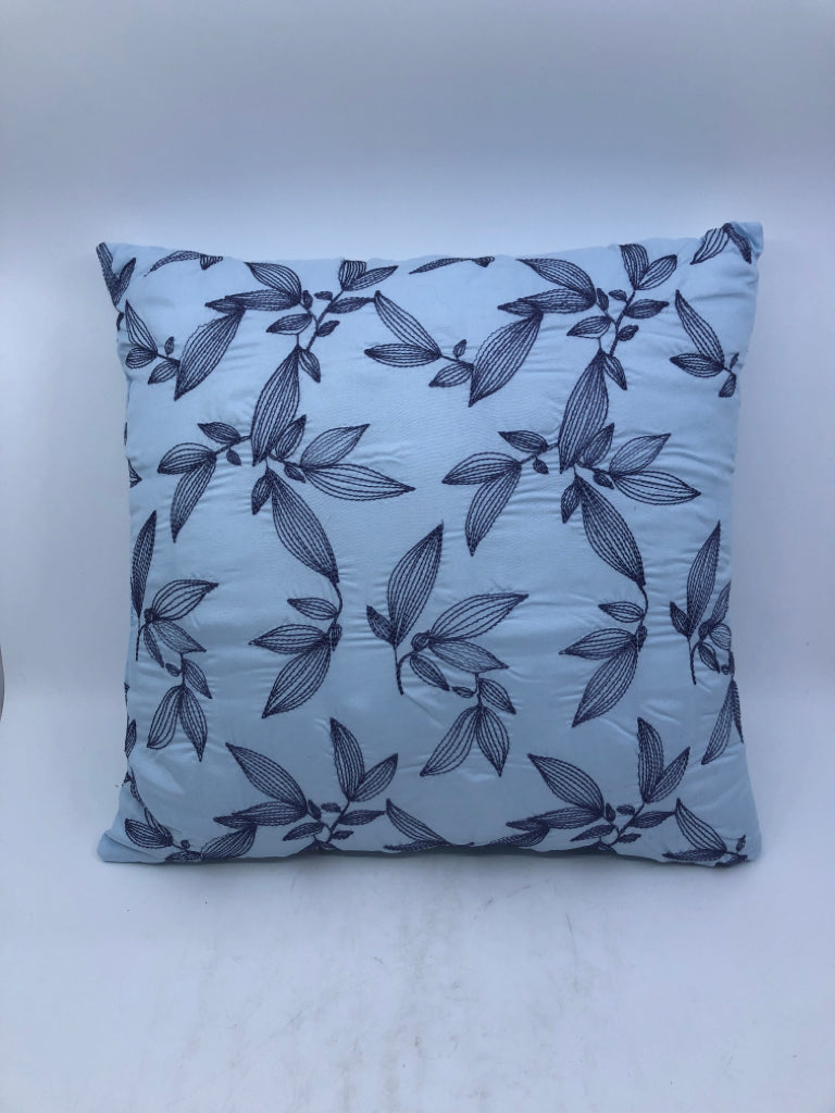 LIGHT BLUE LEAVES PATTERN SQUARE PILLOW.