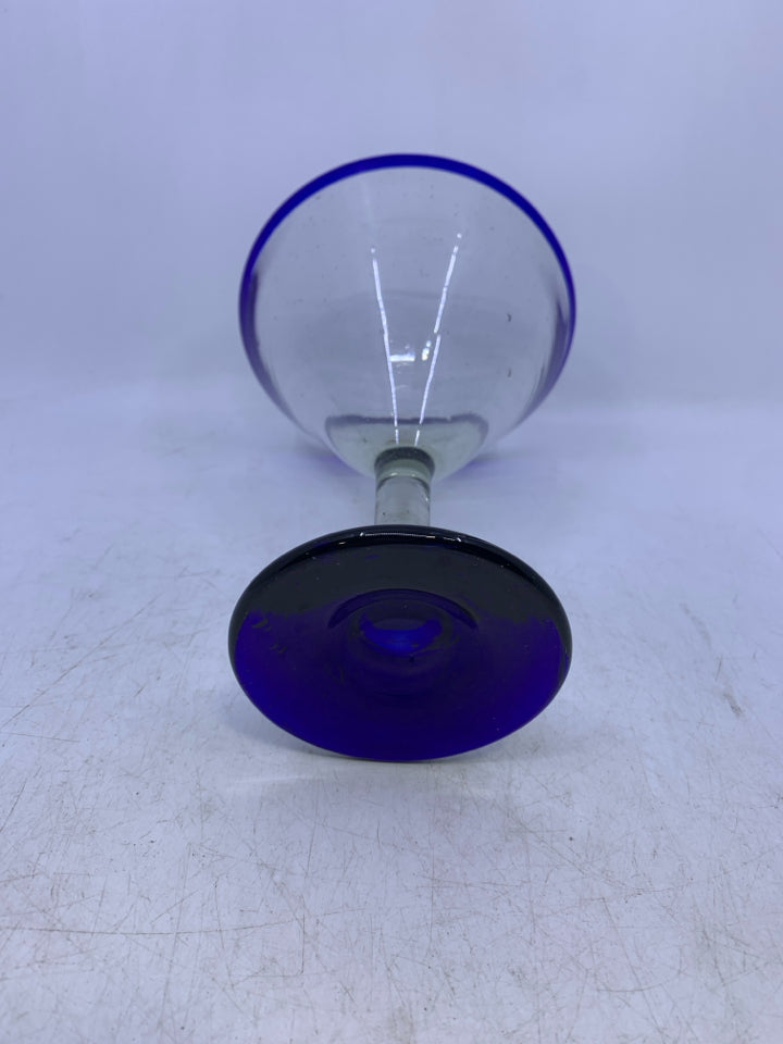 2 BLUE RIM MARGARITA GLASSES.