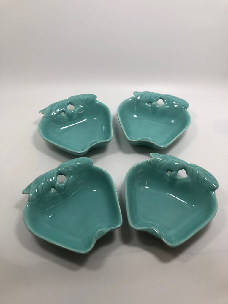 4 VTG HOENIG AQUA APPLE SHAPED CERAMIC DISHES.