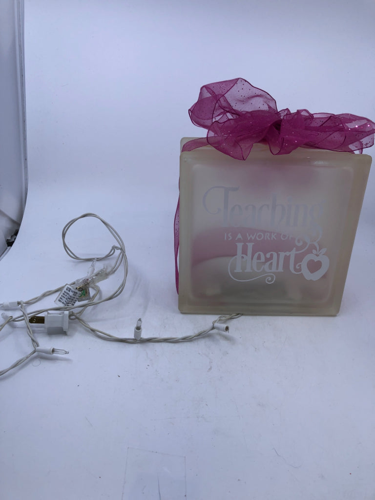 TEACHING LIGHT UP GLASS BLOCK SIGN.