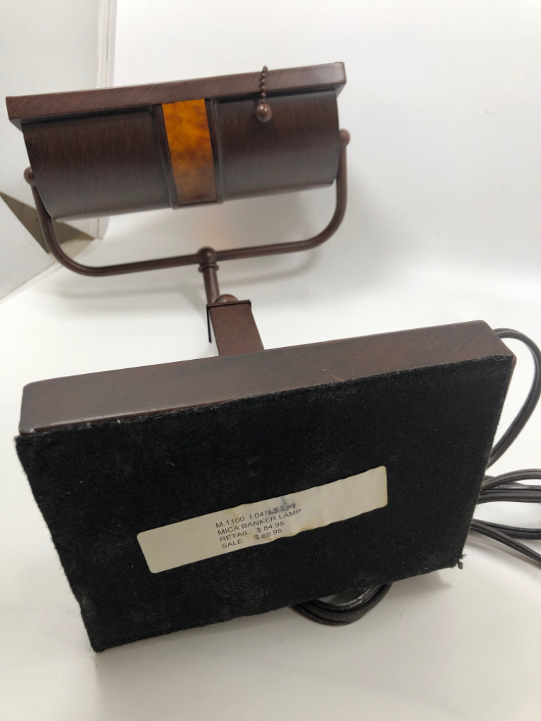 RUSTIC BROWN BANKERS DESK LAMP.
