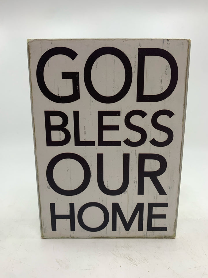 GOD BLESS OUR HOME WOOD BLOCK SIGN.