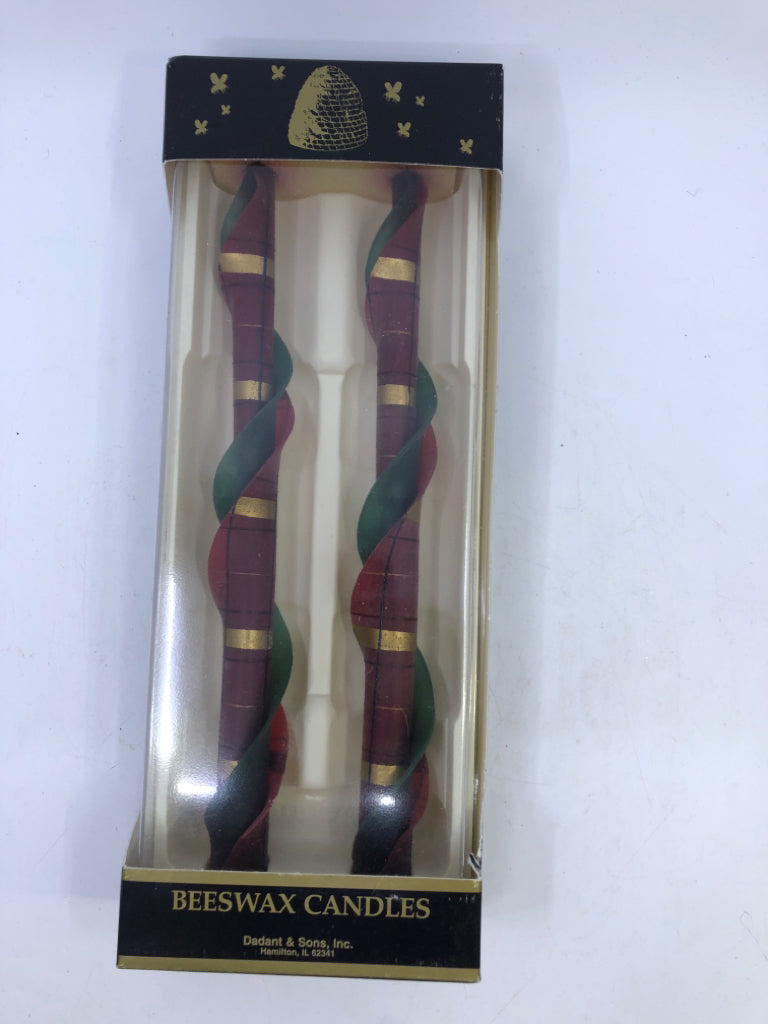 NIP 2 PLAID BEESWAX TAPERED CANDLES.