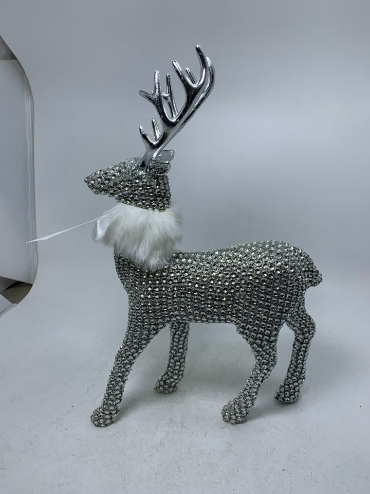 JEWELED SILVER DEER W/ FUZZY NECK.
