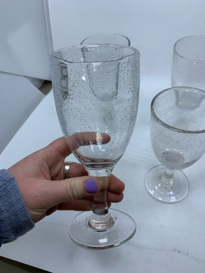 4 CLEAR BUBBLE GOBLETS.