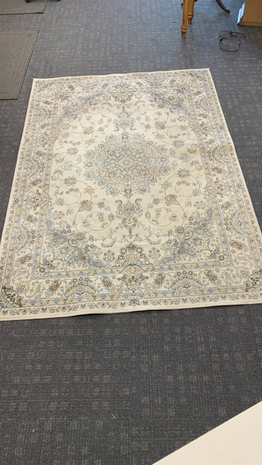 CREAM AREA RUG W/ BLUE,BROWN,GREY PAISLEY DESIGN EDEN.