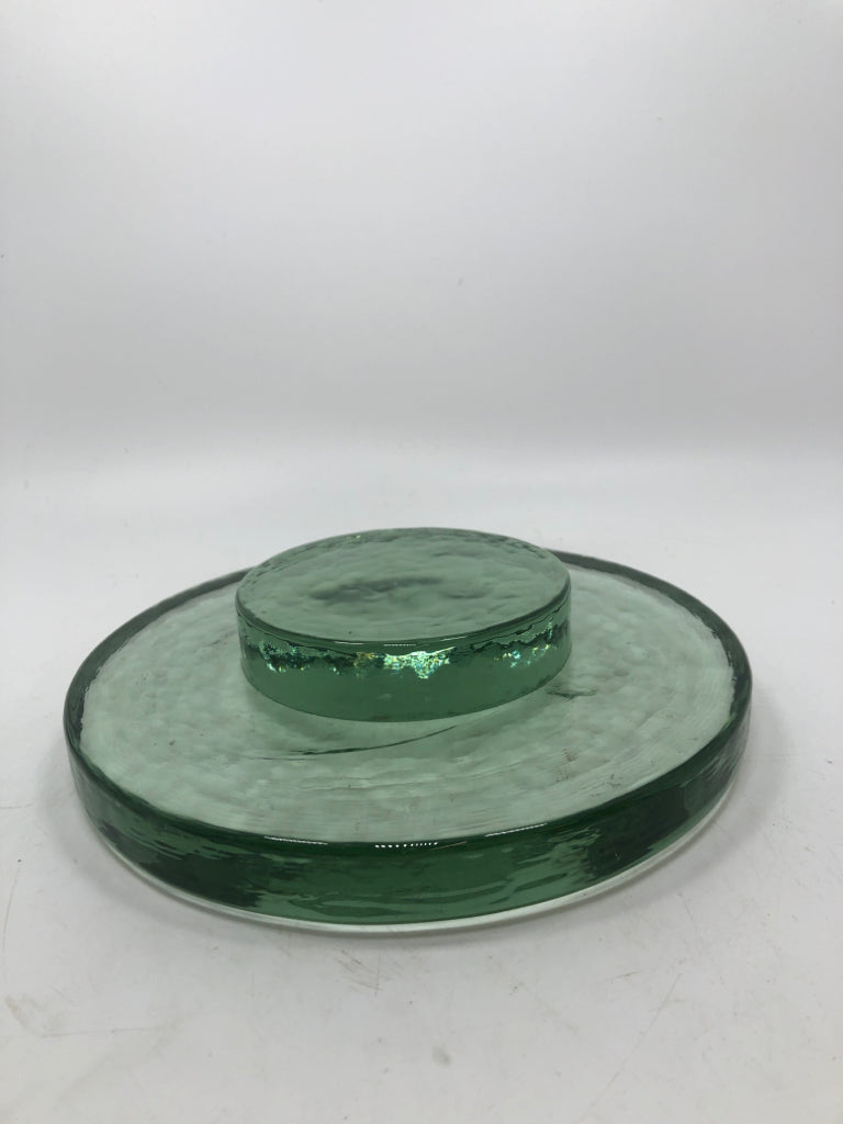HEAVY GREEN GLASS CANDLE PLATE.