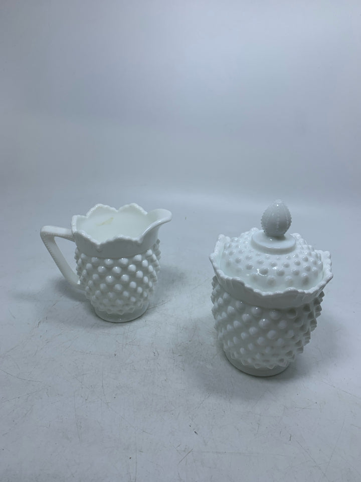 MILK GLASS HOBNAIL SUG/CREAMER SET.